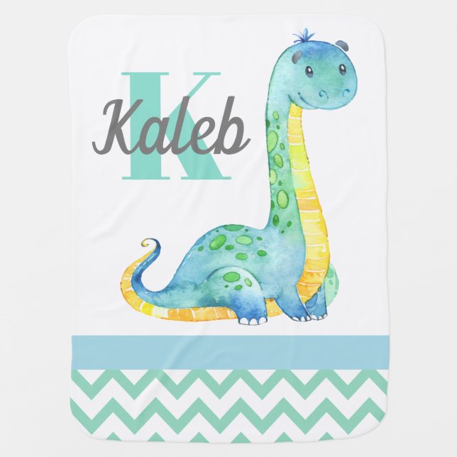 Dinosaur Personalized Baby Blanket (Front)