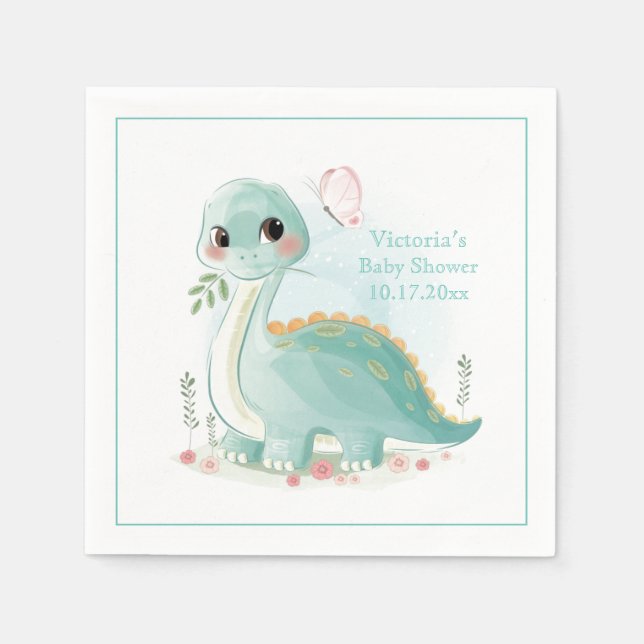 Dinosaur Personalized Baby Shower Napkins (Front)