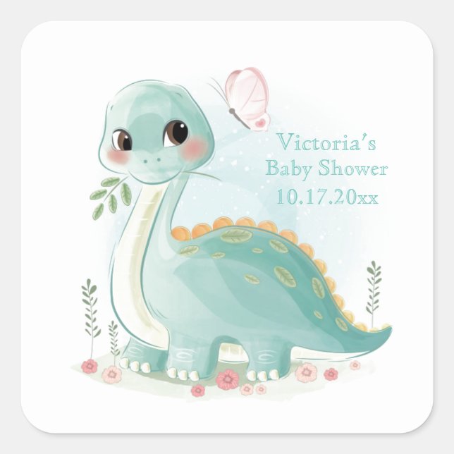 Dinosaur Personalized Baby Shower  Square Sticker (Front)