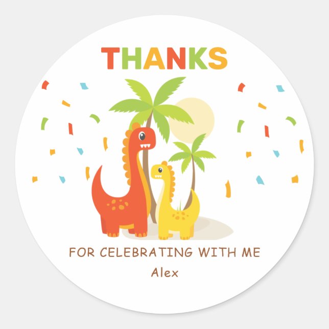 Dinosaur Personalized Birthday Thank You Sticker (Front)