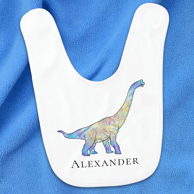Dinosaur Personalized Boy Baby Bib (Cute Dinosaur personalized boy baby bib colorful brachiosaurus dino modern bright colors)