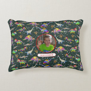Dinosaur Personalized Boys Photo and Name Accent Pillow
