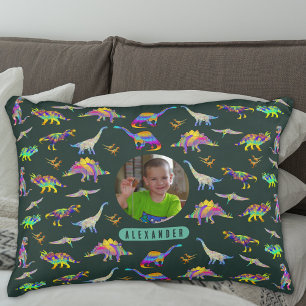 Dinosaur Personalized Boys Photo and Name Accent Pillow