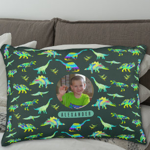 Dinosaur Personalized Boys Photo and Name Accent Pillow