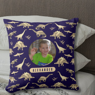 Dinosaur Personalized Boys Photo and Name Throw Pillow