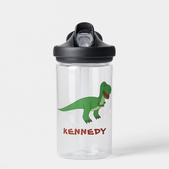 Dinosaur Personalized Custom Name Back To School Water Bottle (Front)