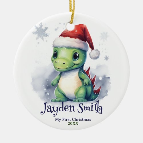 Dinosaur Personalized Name First Christmas Ceramic Ornament