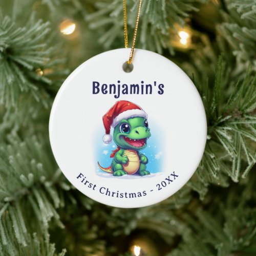 Dinosaur Personalized Name First Christmas Ceramic Ornament