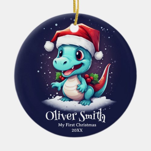 Dinosaur Personalized Name First Christmas Ceramic Ornament