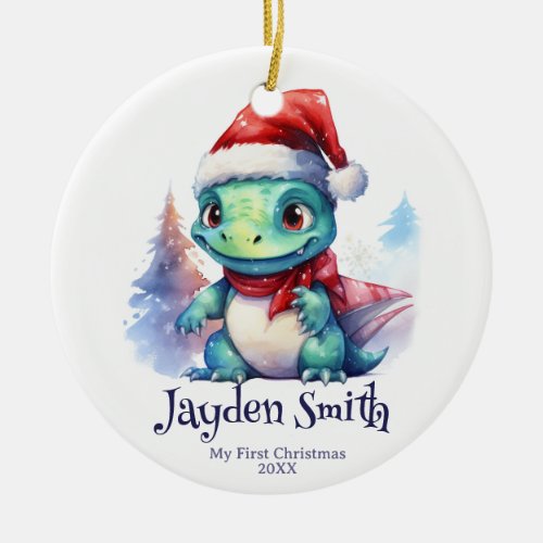 Dinosaur Personalized Name First Christmas Ceramic Ornament