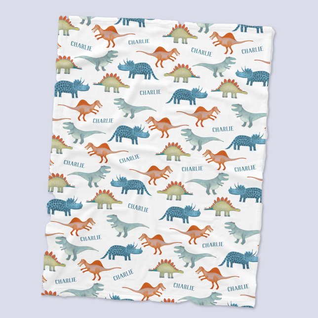Dinosaur Personalized Name Fleece Blanket (Fun and unique personalized child's name dinosaur blanket for nursery or kid's room)