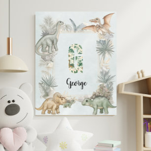 Dinosaur Personalized Name Monogram G Nursery Poster