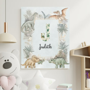 Dinosaur Personalized Name Monogram J Nursery Poster