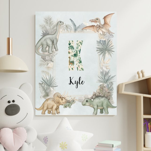 Dinosaur Personalized Name Monogram K Nursery Poster (Creator Uploaded)