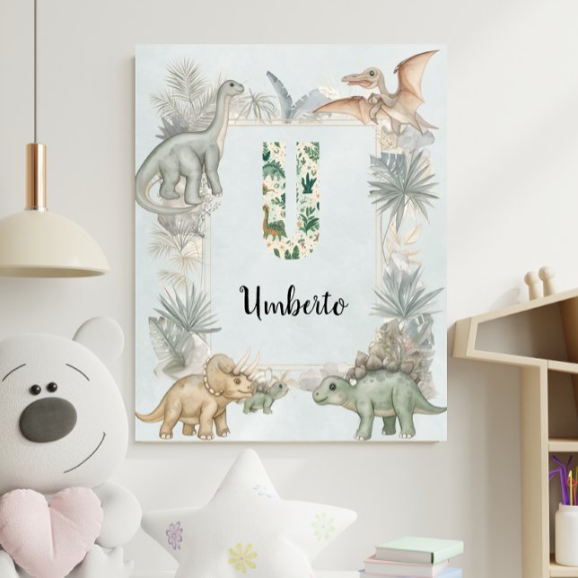 Dinosaur Personalized Name Monogram U Nursery Poster (Creator Uploaded)