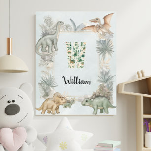 Dinosaur Personalized Name Monogram W Nursery Poster