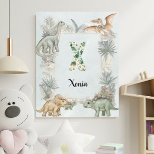 Dinosaur Personalized Name Monogram X Nursery Poster