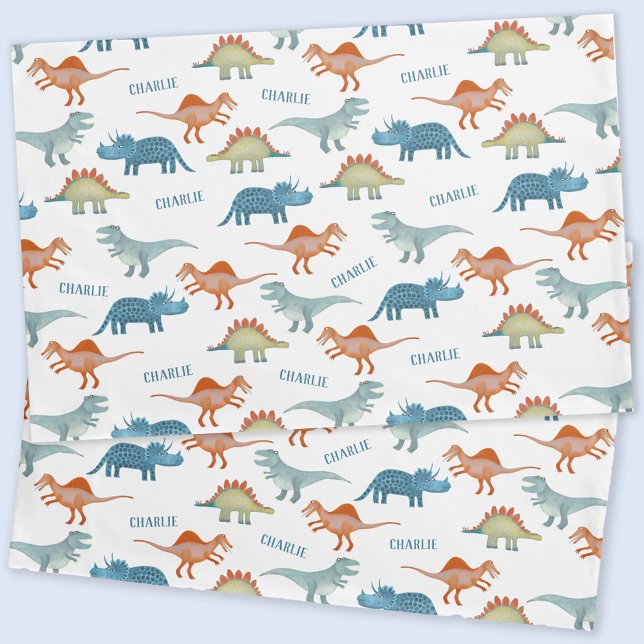 Dinosaur Personalized Name Pillow Case (Fun and unique personalized child's name dinosaur pillow case for a kid's room)