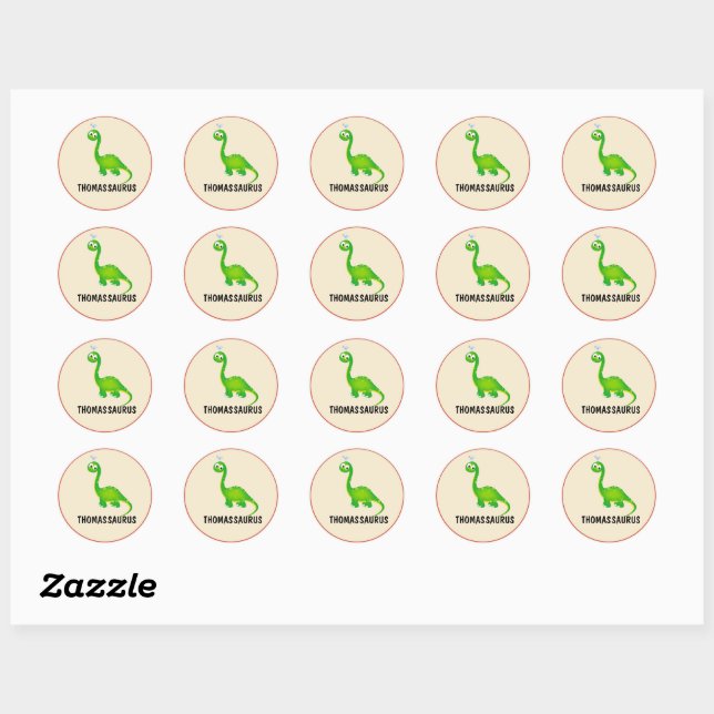 Dinosaur Personalized with Child's Name Classic Round Sticker (Sheet)