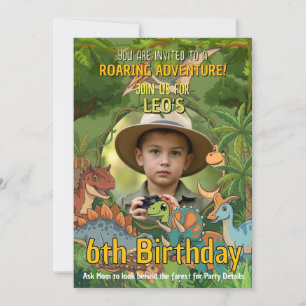 Dinosaur Photo 6th Birthday Invitation