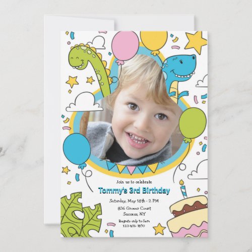 Dinosaur Photo Birthday Party Invitation