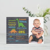 Dinosaur Photo Chalkboard 1st Birthday Invitation (Standing Front)