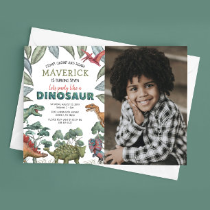 Dinosaur Photo Kids Birthday Party Invitation