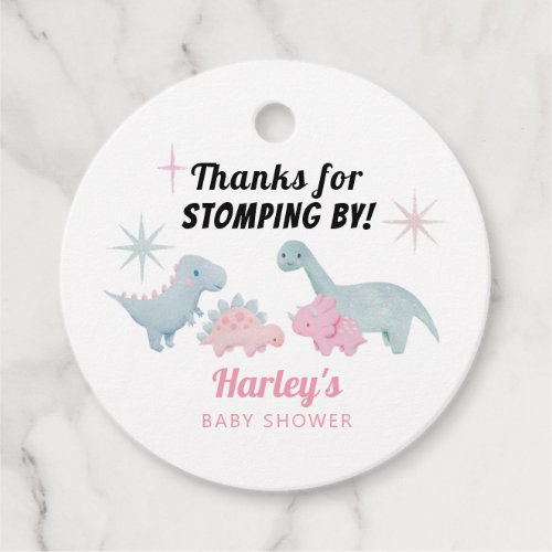 Dinosaur Pink Baby Shower Stomping By Favor Tags