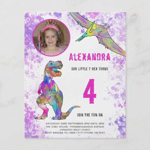 Dinosaur Pink Birthday Party Photo Budget Flyer