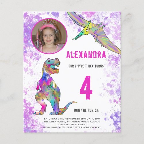Dinosaur Pink Birthday Party Photo Budget Flyer