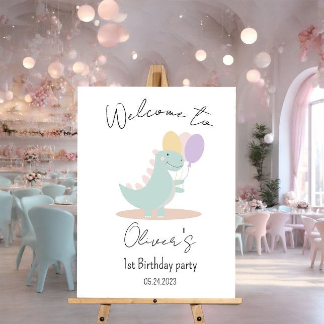 Dinosaur Pink Blue Lilac Birthday Party Welcome Foam Board (Creator Uploaded)