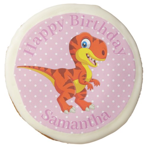Dinosaur Pink Happy T Rex Orange Sugar Cookie