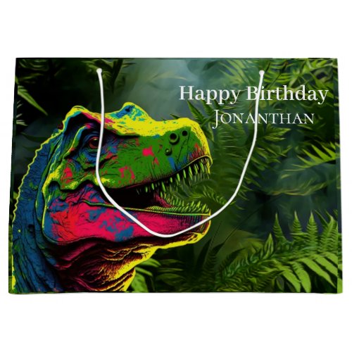 Dinosaur Pink Jungle happy Birthday Large Gift Bag