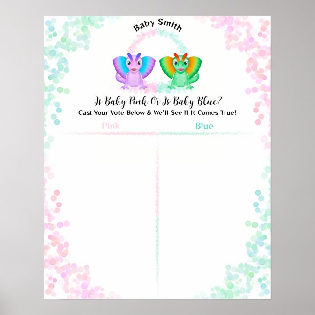 Dinosaur Pink Or Blue Gender Reveal Voting Sign (Front)