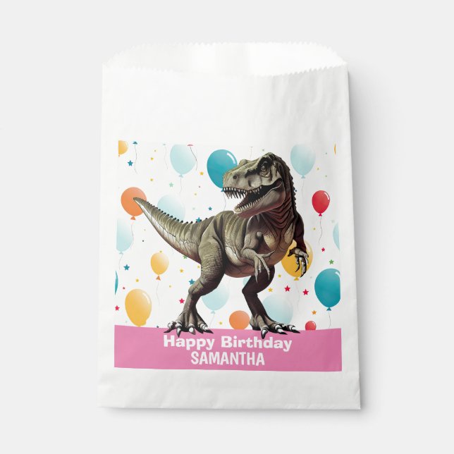 Dinosaur Pink  T Rex Favor Bag (Front)