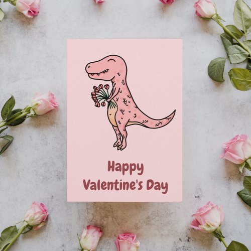 Dinosaur Pink Valentines Day Card
