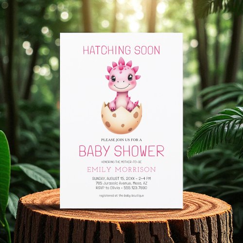 Dinosaur Pink Watercolor baby shower invitation