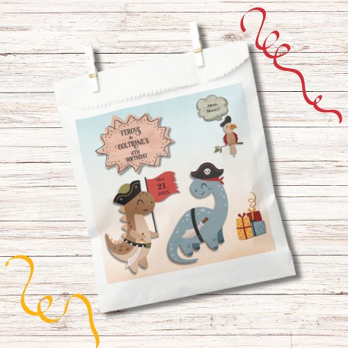 Dinosaur Pirate Birthday Party Twin Boys Custom Favor Bag