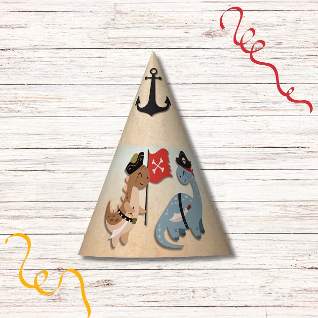 Dinosaur Pirate Birthday Party Twin Boys Custom Party Hat (Party hats for your twins' Dinosaur Pirate Birthday Party for a swashbuckling good time!)