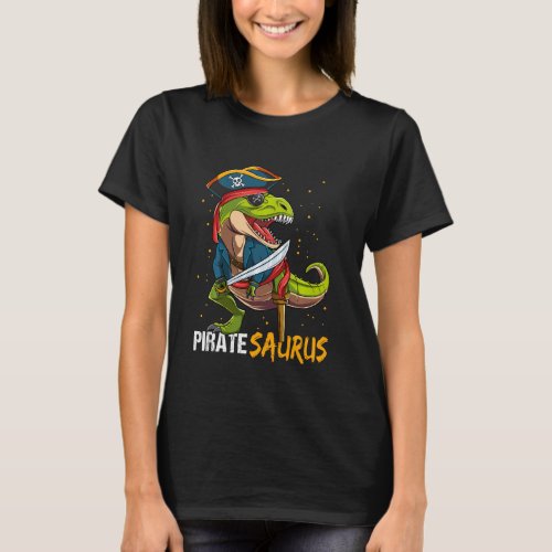 Dinosaur Pirate Captain Halloween Costume For Boys T_Shirt