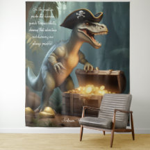 Dinosaur Pirate Hat Forest Personalized Tapestry