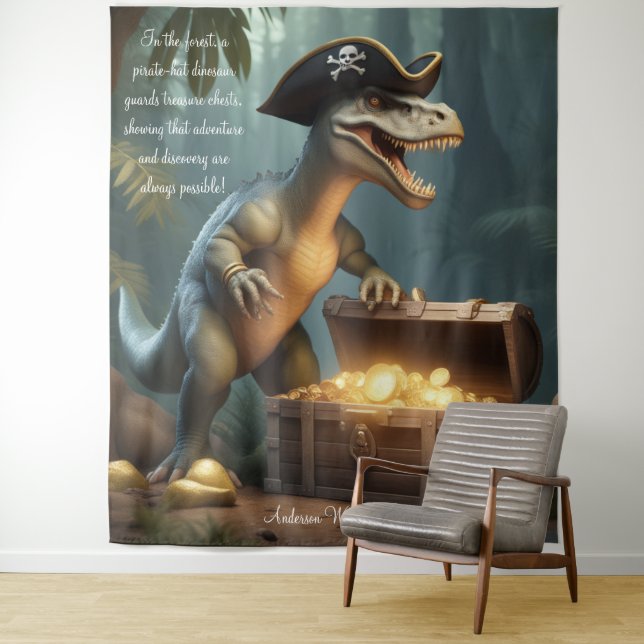 Dinosaur Pirate Hat Forest Personalized Tapestry (In Situ)