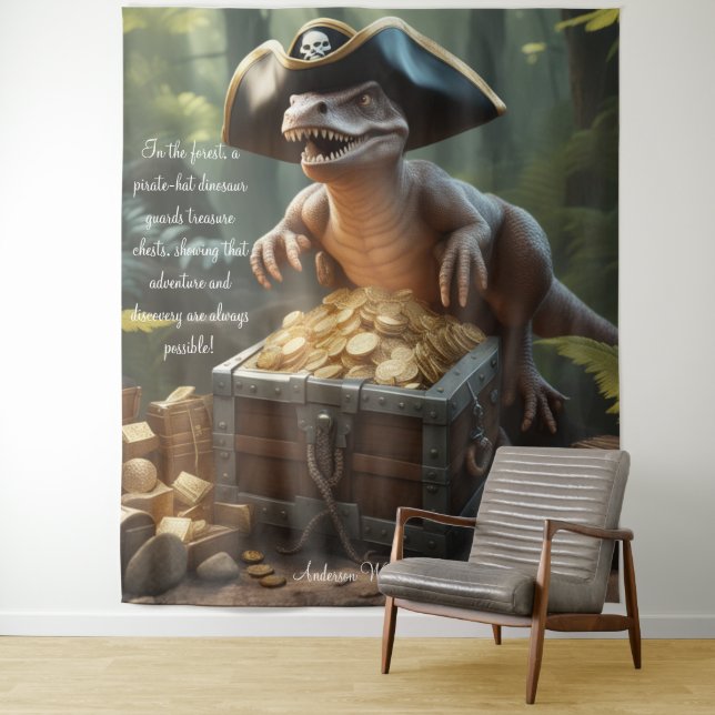 Dinosaur Pirate Hat Forest Personalized Tapestry (In Situ)