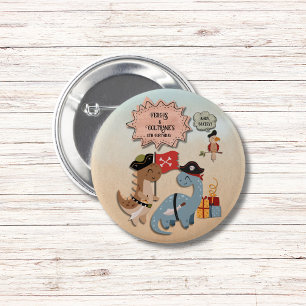 Dinosaur Pirate Twin Boys Birthday Party Custom Button