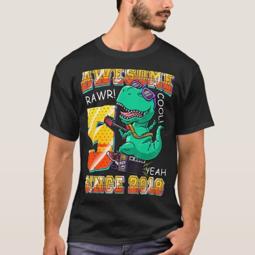 Dinosaur Play Guitar Awesome Since 2018 Rex 5th B  T_Shirt