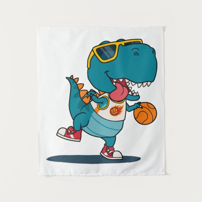 dinosaur playing basketball tapestry (Front)
