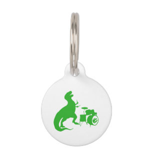 Dinosaur playing drums - Choose background color Pet ID Tag