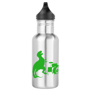 Dinosaur playing drums - Choose background color Stainless Steel Water Bottle