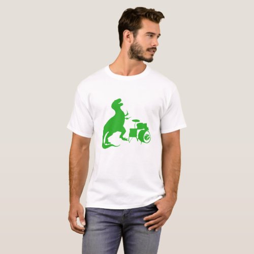 Dinosaur playing drums _ Choose background color T_Shirt
