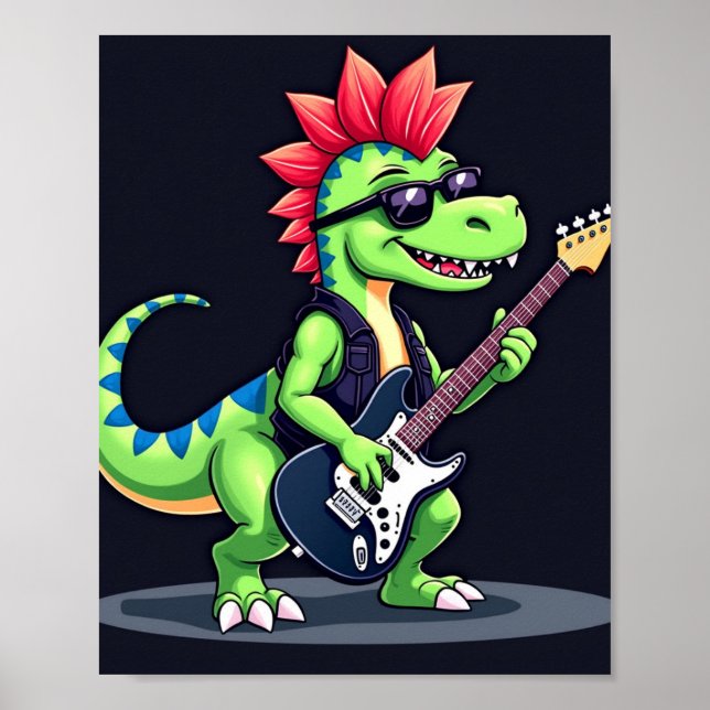 Dinosaur playing electric guitar poster (Front)